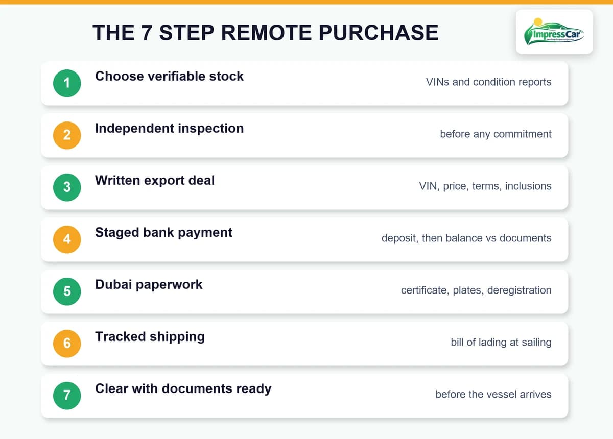 The seven steps of a safe remote car purchase from Dubai