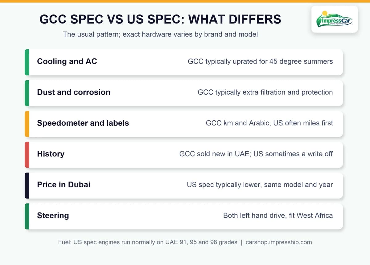 GCC spec vs US spec differences: cooling, dust protection, labels, history and price