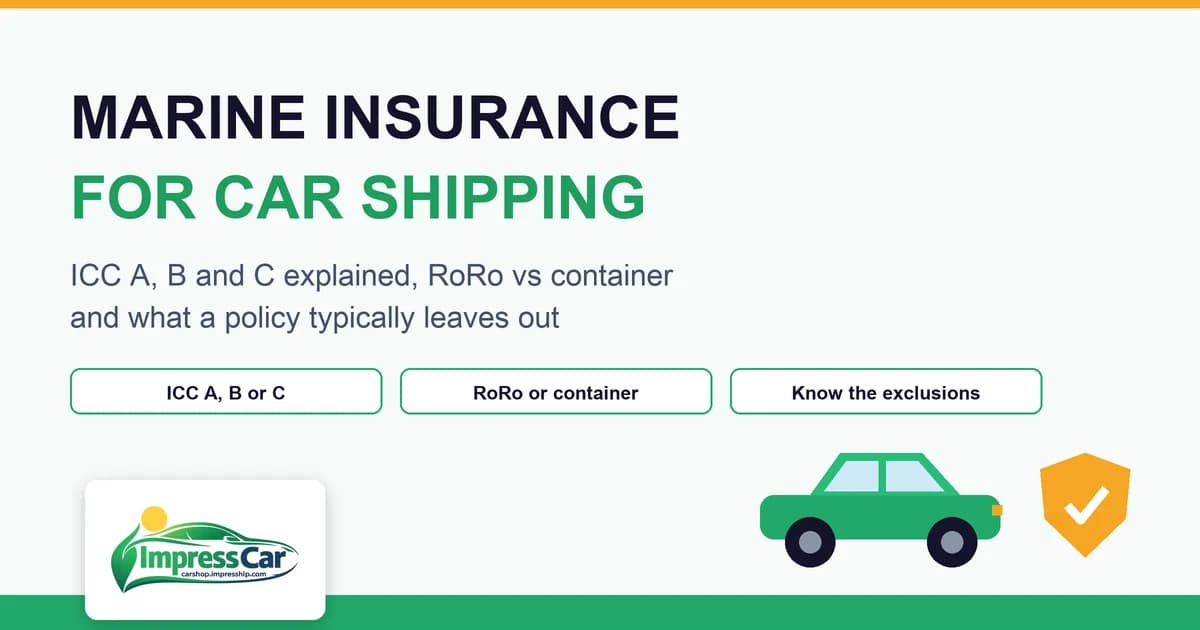 Marine insurance for car shipping from Dubai to Africa, ICC A, B and C