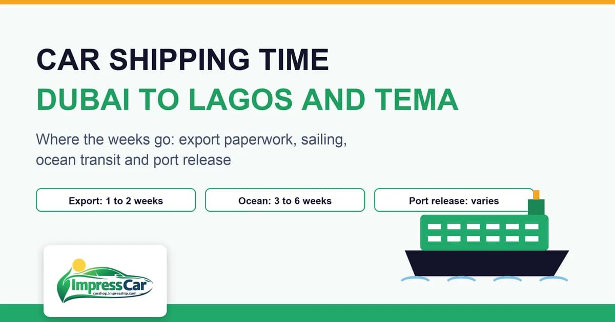 Car shipping time from Dubai to Lagos and Tema: export, ocean transit and port release